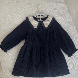 Zara Elegant navy blue Kids Dress with Lace Collar